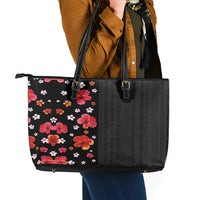 Hawaii Hibiscus and Plumeria Flowers Leather Tote Bag Tapa Tribal Pattern Half Style Colorful Mode LT03 - Polynesian Pride