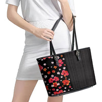 Hawaii Hibiscus and Plumeria Flowers Leather Tote Bag Tapa Tribal Pattern Half Style Colorful Mode LT03 - Polynesian Pride