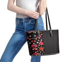 Hawaii Hibiscus and Plumeria Flowers Leather Tote Bag Tapa Tribal Pattern Half Style Colorful Mode LT03 - Polynesian Pride
