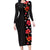 Hawaii Hibiscus and Plumeria Flowers Long Sleeve Bodycon Dress Tapa Tribal Pattern Half Style Colorful Mode