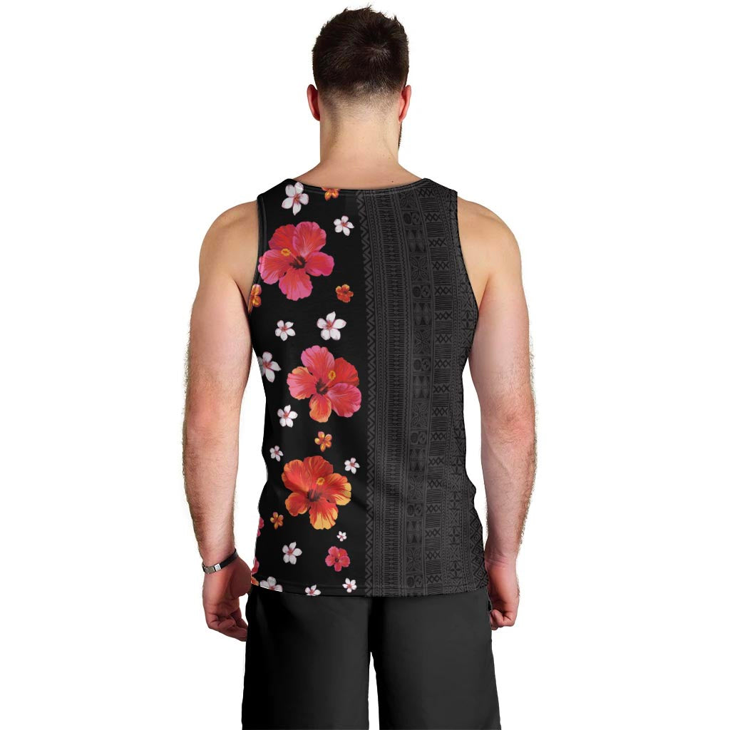 Hawaii Hibiscus and Plumeria Flowers Men Tank Top Tapa Tribal Pattern Half Style Colorful Mode LT03 - Polynesian Pride