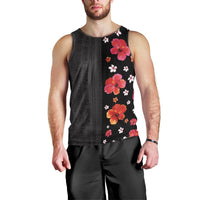Hawaii Hibiscus and Plumeria Flowers Men Tank Top Tapa Tribal Pattern Half Style Colorful Mode LT03 - Polynesian Pride