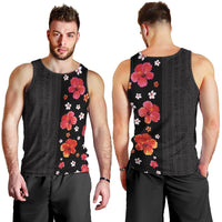 Hawaii Hibiscus and Plumeria Flowers Men Tank Top Tapa Tribal Pattern Half Style Colorful Mode LT03 - Polynesian Pride