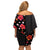 Hawaii Hibiscus and Plumeria Flowers Off Shoulder Short Dress Tapa Tribal Pattern Half Style Colorful Mode