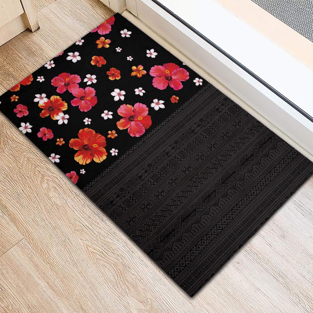 Hawaii Hibiscus and Plumeria Flowers Rubber Doormat Tapa Tribal Pattern Half Style Colorful Mode LT03 - Polynesian Pride