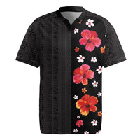 Hawaii Hibiscus and Plumeria Flowers Rugby Jersey Tapa Tribal Pattern Half Style Colorful Mode LT03 Black - Polynesian Pride