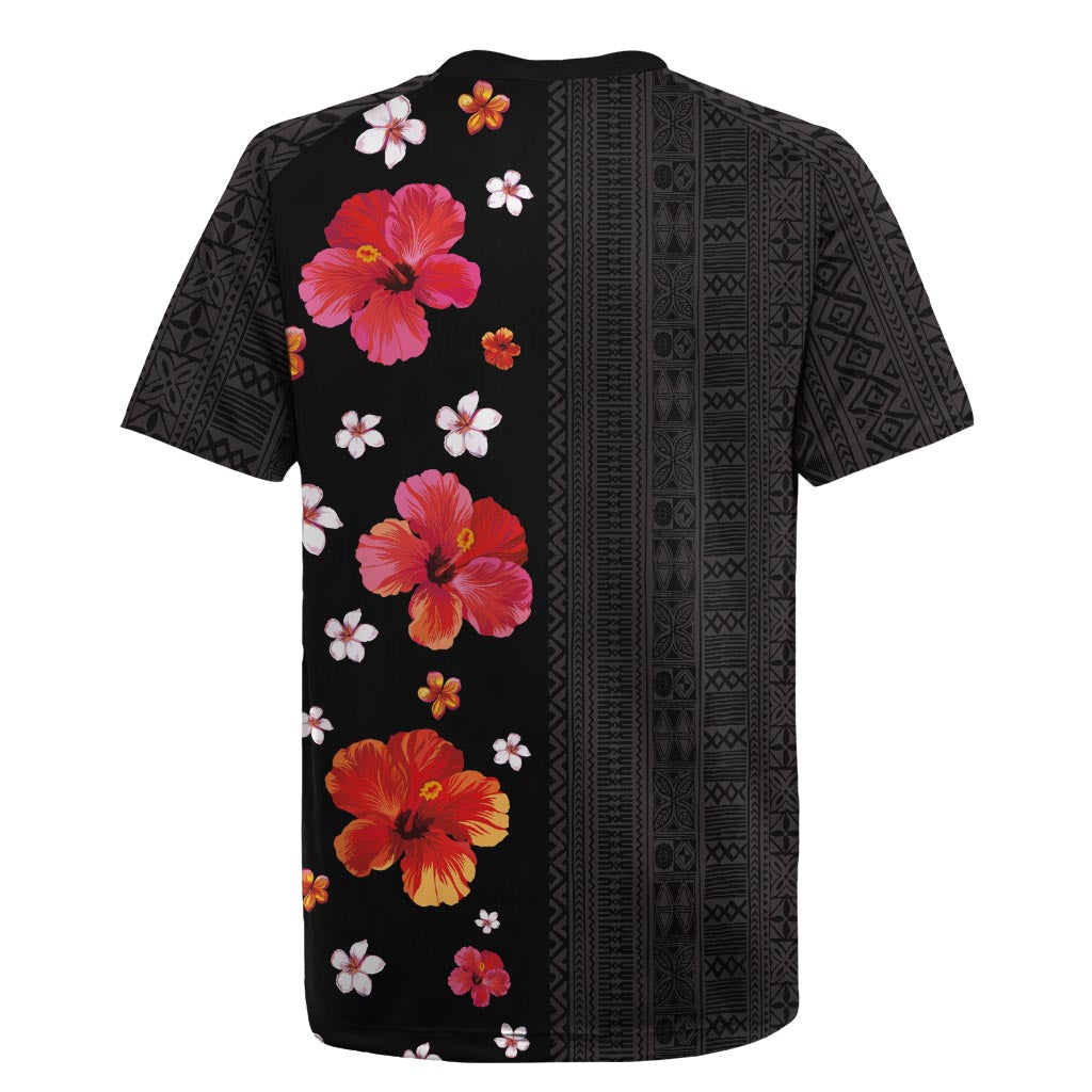 Hawaii Hibiscus and Plumeria Flowers Rugby Jersey Tapa Tribal Pattern Half Style Colorful Mode LT03 - Polynesian Pride