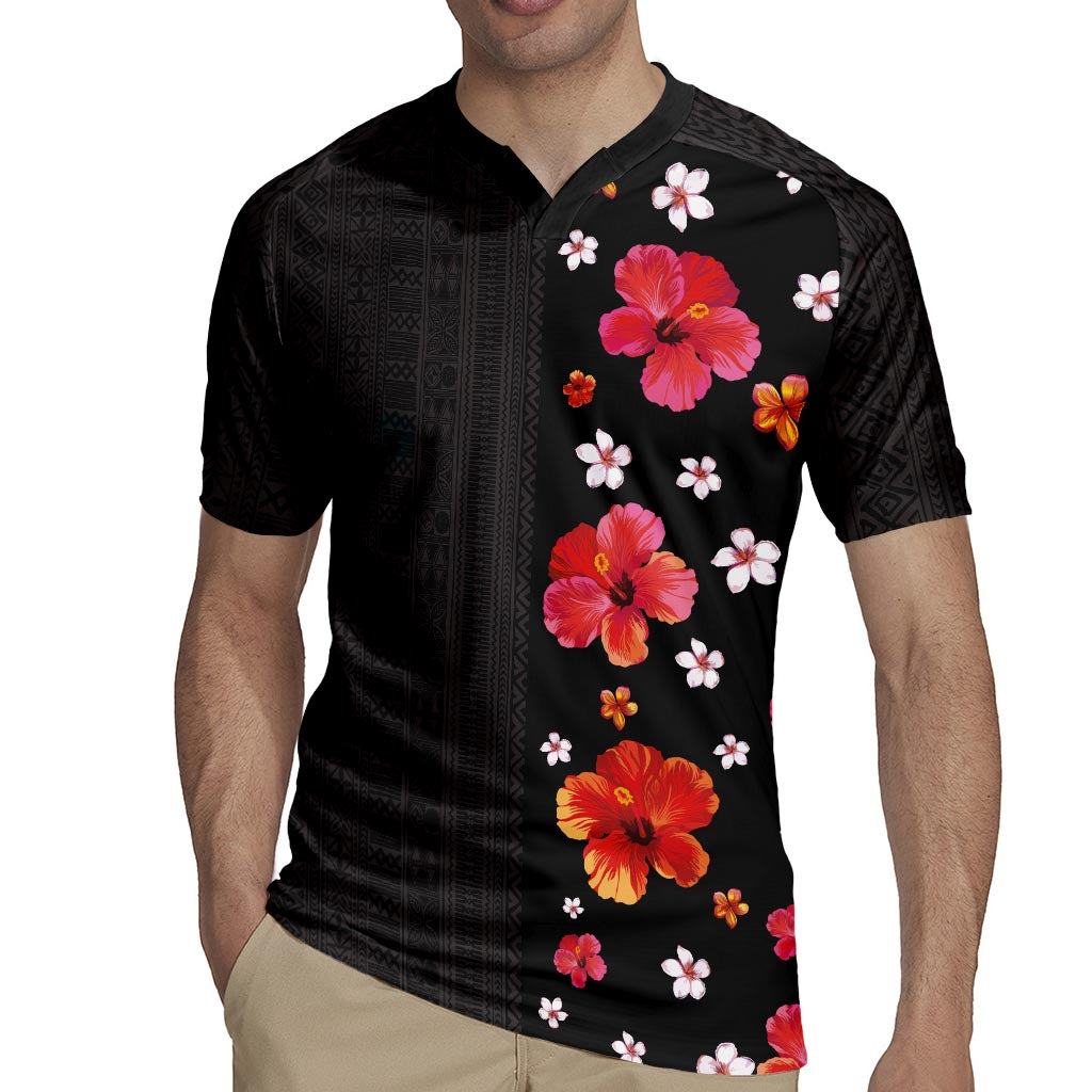 Hawaii Hibiscus and Plumeria Flowers Rugby Jersey Tapa Tribal Pattern Half Style Colorful Mode LT03 - Polynesian Pride