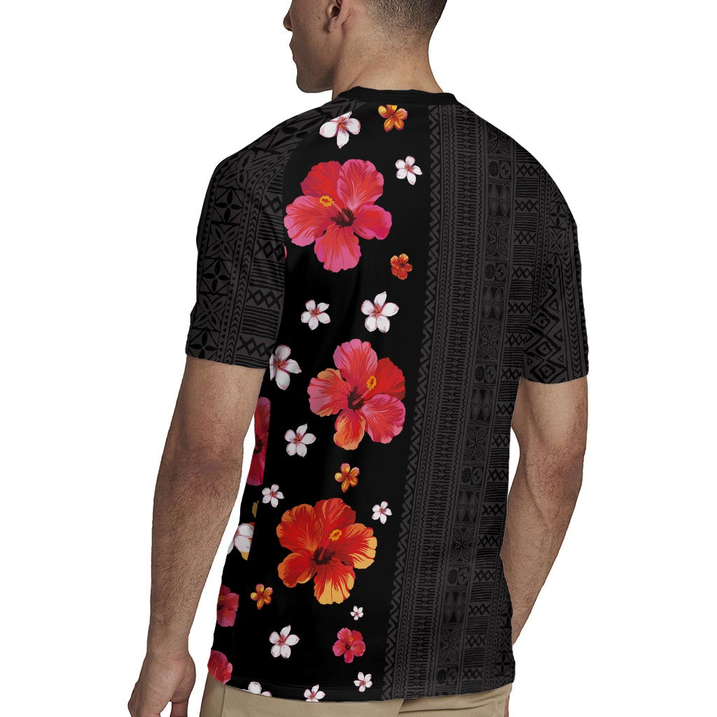 Hawaii Hibiscus and Plumeria Flowers Rugby Jersey Tapa Tribal Pattern Half Style Colorful Mode LT03 - Polynesian Pride