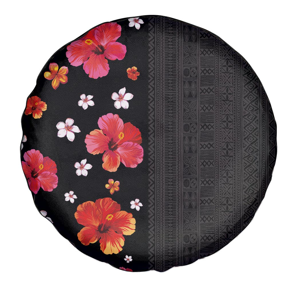 Hawaii Hibiscus and Plumeria Flowers Spare Tire Cover Tapa Tribal Pattern Half Style Colorful Mode LT03 - Polynesian Pride