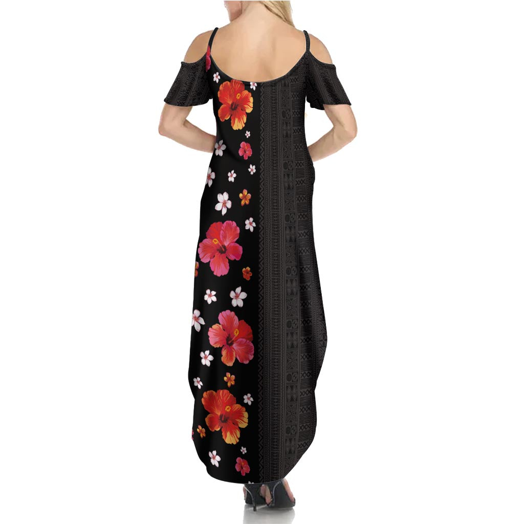 Hawaii Hibiscus and Plumeria Flowers Summer Maxi Dress Tapa Tribal Pattern Half Style Colorful Mode LT03 - Polynesian Pride