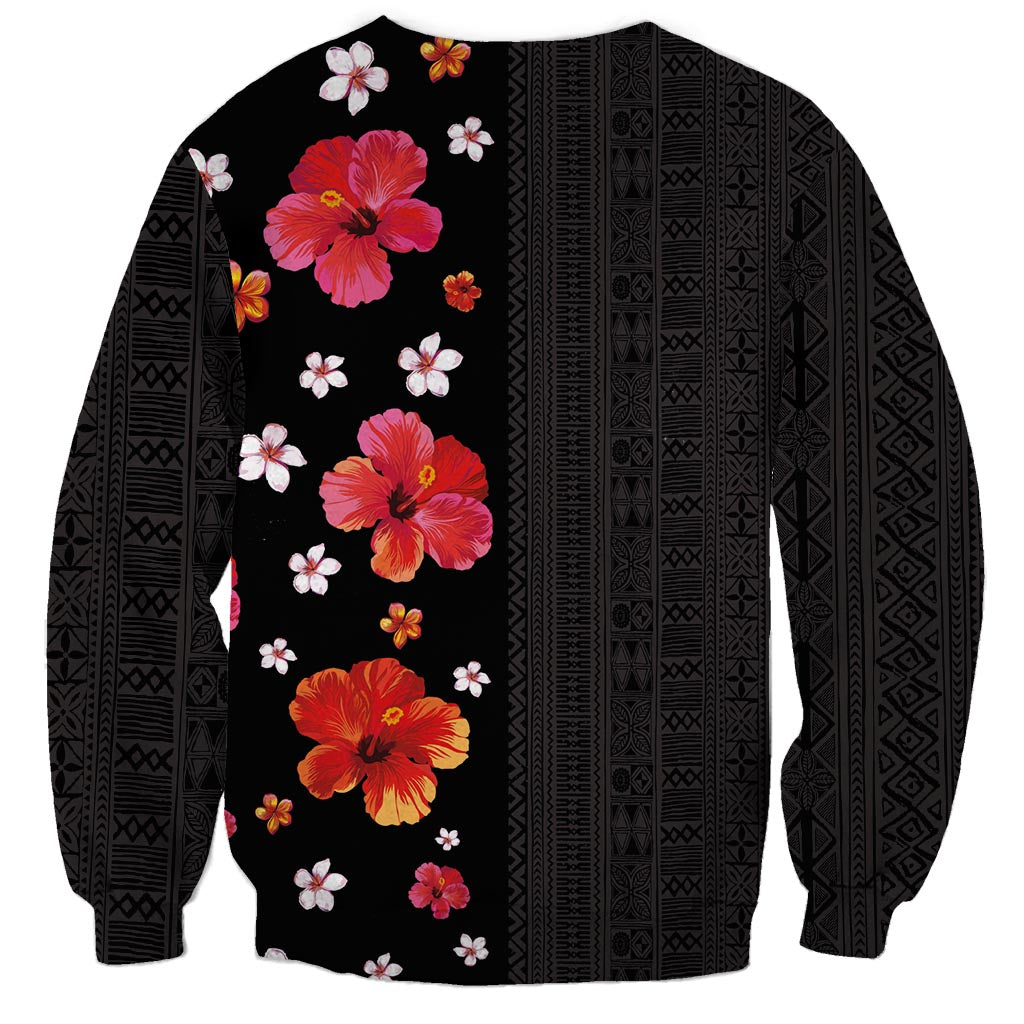 Hawaii Hibiscus and Plumeria Flowers Sweatshirt Tapa Tribal Pattern Half Style Colorful Mode LT03 - Polynesian Pride