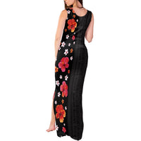 Hawaii Hibiscus and Plumeria Flowers Tank Maxi Dress Tapa Tribal Pattern Half Style Colorful Mode LT03 - Polynesian Pride