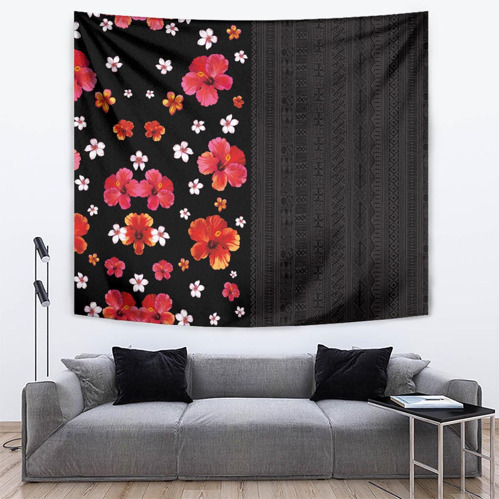 Hawaii Hibiscus and Plumeria Flowers Tapestry Tapa Tribal Pattern Half Style Colorful Mode