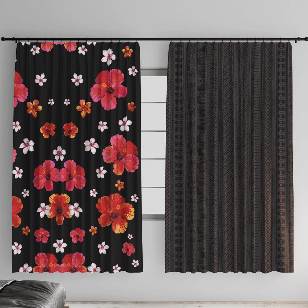 Hawaii Hibiscus and Plumeria Flowers Window Curtain Tapa Tribal Pattern Half Style Colorful Mode