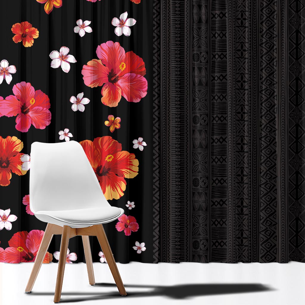 Hawaii Hibiscus and Plumeria Flowers Window Curtain Tapa Tribal Pattern Half Style Colorful Mode LT03 - Polynesian Pride