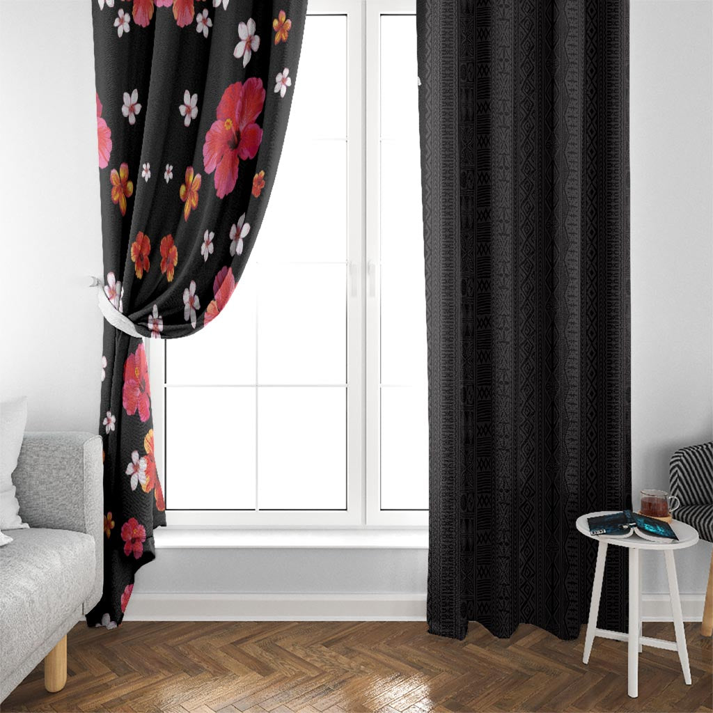 Hawaii Hibiscus and Plumeria Flowers Window Curtain Tapa Tribal Pattern Half Style Colorful Mode LT03 - Polynesian Pride