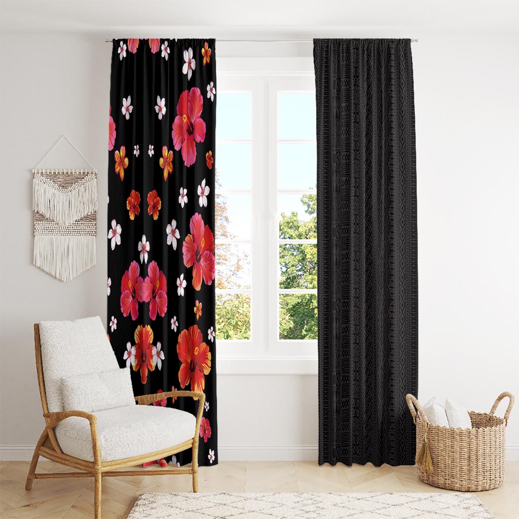 Hawaii Hibiscus and Plumeria Flowers Window Curtain Tapa Tribal Pattern Half Style Colorful Mode LT03 - Polynesian Pride