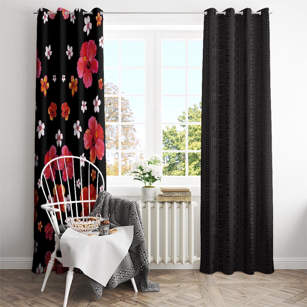 Hawaii Hibiscus and Plumeria Flowers Window Curtain Tapa Tribal Pattern Half Style Colorful Mode LT03 - Polynesian Pride