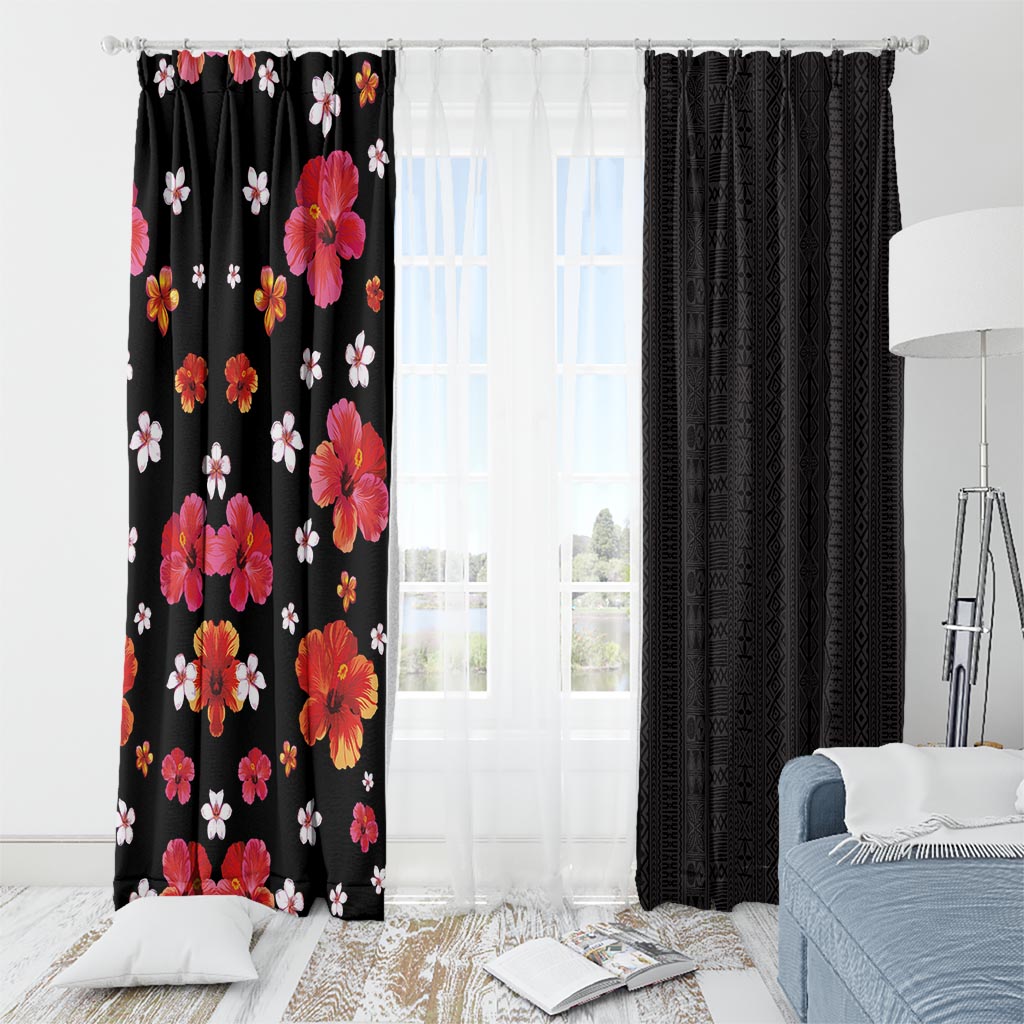 Hawaii Hibiscus and Plumeria Flowers Window Curtain Tapa Tribal Pattern Half Style Colorful Mode LT03 - Polynesian Pride