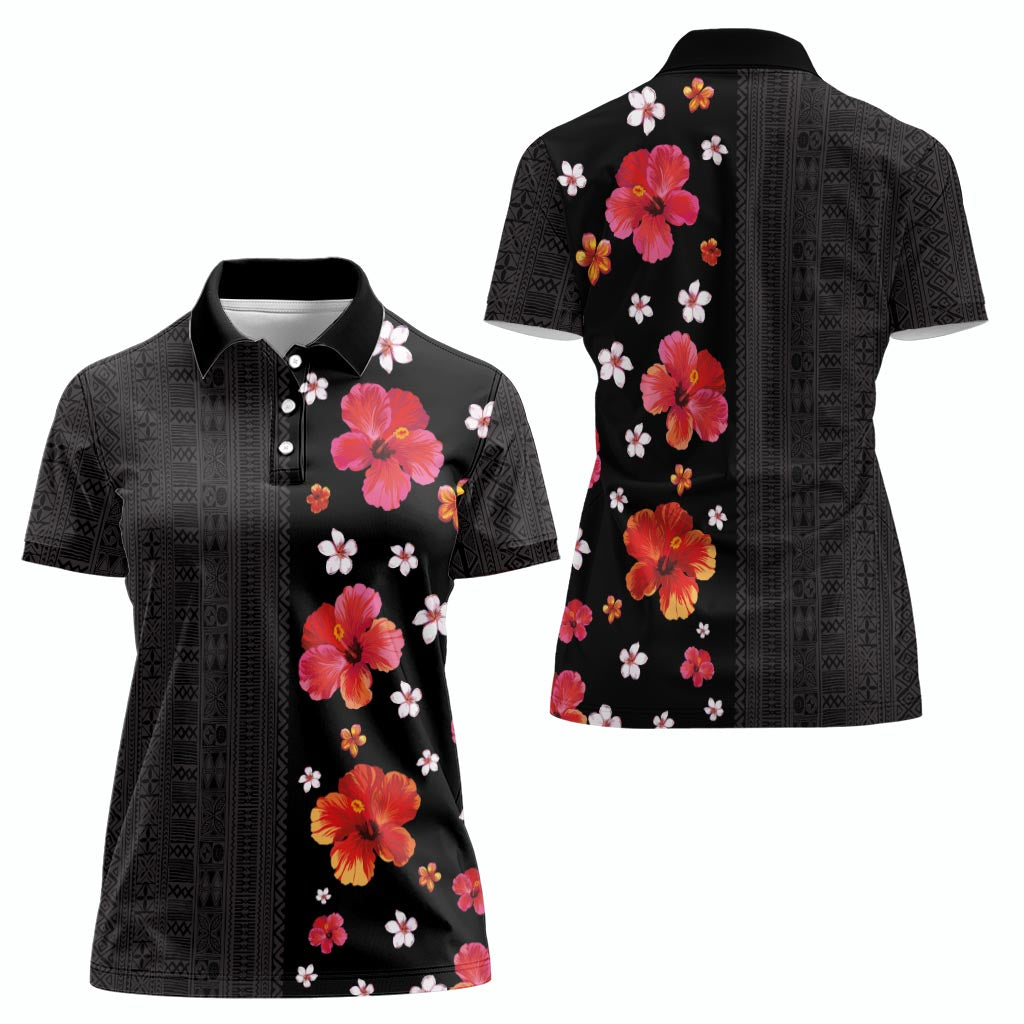 Hawaii Hibiscus and Plumeria Flowers Women Polo Shirt Tapa Tribal Pattern Half Style Colorful Mode LT03 - Polynesian Pride