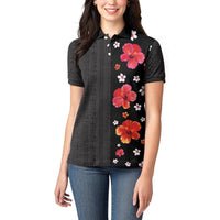 Hawaii Hibiscus and Plumeria Flowers Women Polo Shirt Tapa Tribal Pattern Half Style Colorful Mode LT03 - Polynesian Pride