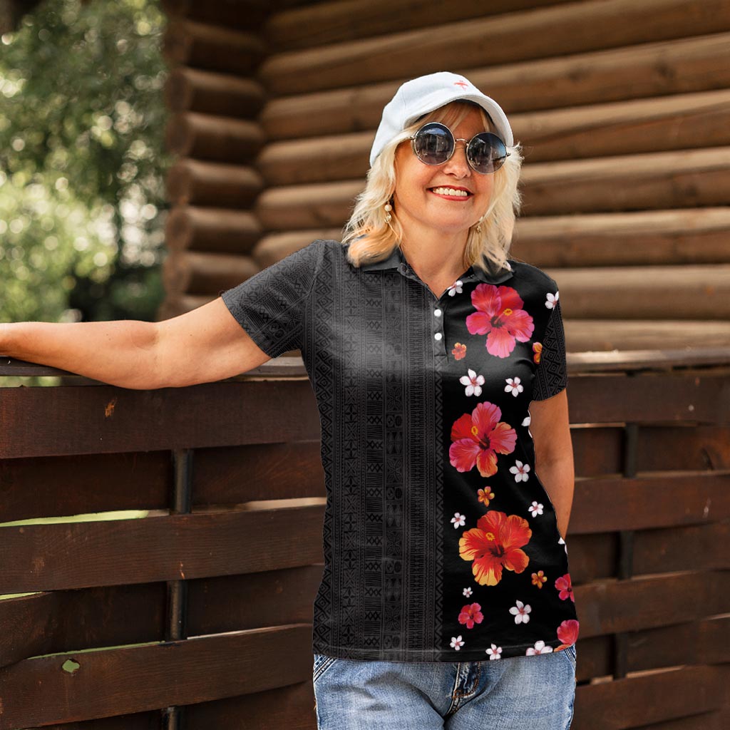 Hawaii Hibiscus and Plumeria Flowers Women Polo Shirt Tapa Tribal Pattern Half Style Colorful Mode LT03 - Polynesian Pride