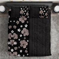 Hawaii Hibiscus and Plumeria Flowers Bedding Set Tapa Tribal Pattern Half Style Grayscale Mode LT03 Black - Polynesian Pride