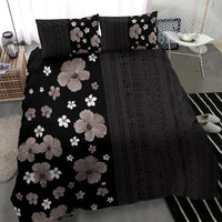 Hawaii Hibiscus and Plumeria Flowers Bedding Set Tapa Tribal Pattern Half Style Grayscale Mode LT03 - Polynesian Pride
