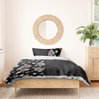 Hawaii Hibiscus and Plumeria Flowers Bedding Set Tapa Tribal Pattern Half Style Grayscale Mode LT03 - Polynesian Pride