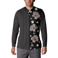 Hawaii Hibiscus and Plumeria Flowers Button Sweatshirt Tapa Tribal Pattern Half Style Grayscale Mode LT03 - Polynesian Pride