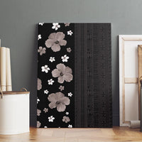 Hawaii Hibiscus and Plumeria Flowers Canvas Wall Art Tapa Tribal Pattern Half Style Grayscale Mode LT03 - Polynesian Pride