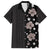 Hawaii Hibiscus and Plumeria Flowers Family Matching Long Sleeve Bodycon Dress and Hawaiian Shirt Tapa Tribal Pattern Half Style Grayscale Mode