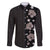 Hawaii Hibiscus and Plumeria Flowers Family Matching Off The Shoulder Long Sleeve Dress and Hawaiian Shirt Tapa Tribal Pattern Half Style Grayscale Mode