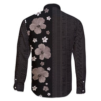 Hawaii Hibiscus and Plumeria Flowers Family Matching Off Shoulder Maxi Dress and Hawaiian Shirt Tapa Tribal Pattern Half Style Grayscale Mode