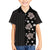 Hawaii Hibiscus and Plumeria Flowers Family Matching Off Shoulder Maxi Dress and Hawaiian Shirt Tapa Tribal Pattern Half Style Grayscale Mode