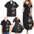 Hawaii Hibiscus and Plumeria Flowers Family Matching Summer Maxi Dress and Hawaiian Shirt Tapa Tribal Pattern Half Style Grayscale Mode