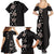 Hawaii Hibiscus and Plumeria Flowers Family Matching Summer Maxi Dress and Hawaiian Shirt Tapa Tribal Pattern Half Style Grayscale Mode