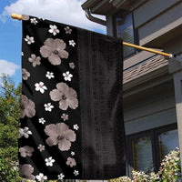 Hawaii Hibiscus and Plumeria Flowers Garden Flag Tapa Tribal Pattern Half Style Grayscale Mode LT03 - Polynesian Pride