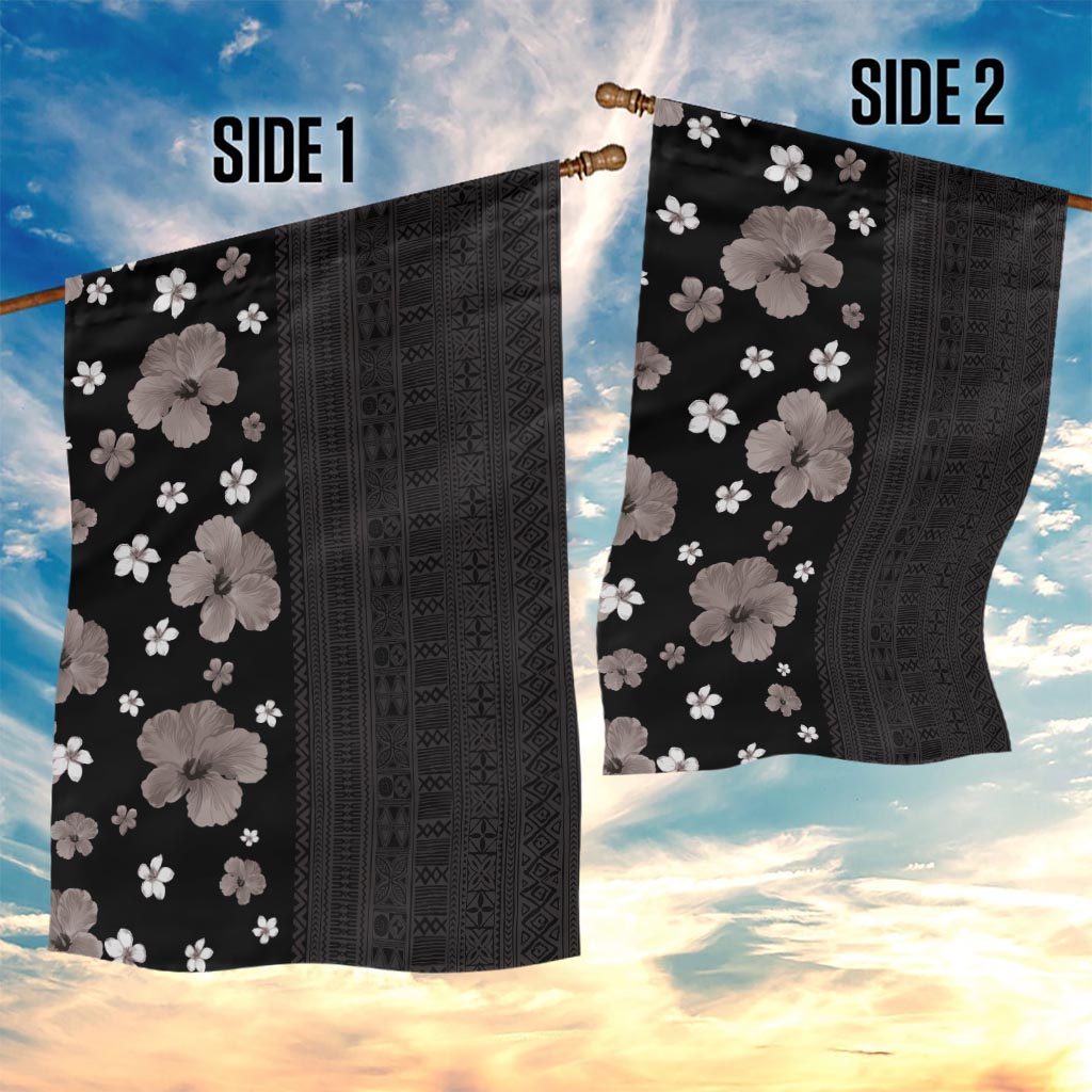 Hawaii Hibiscus and Plumeria Flowers Garden Flag Tapa Tribal Pattern Half Style Grayscale Mode LT03 - Polynesian Pride