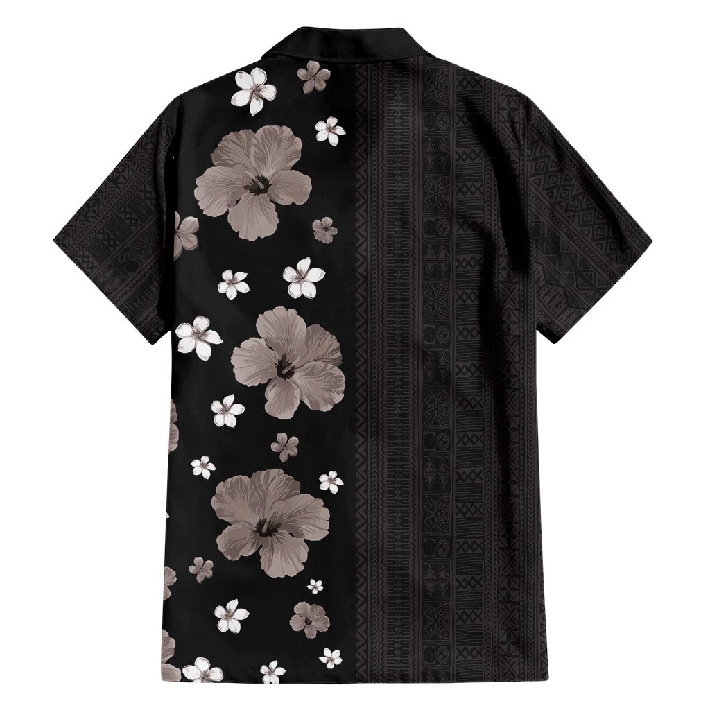 Hawaii Hibiscus and Plumeria Flowers Hawaiian Shirt Tapa Tribal Pattern Half Style Grayscale Mode LT03 - Polynesian Pride