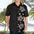 Hawaii Hibiscus and Plumeria Flowers Hawaiian Shirt Tapa Tribal Pattern Half Style Grayscale Mode