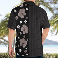 Hawaii Hibiscus and Plumeria Flowers Hawaiian Shirt Tapa Tribal Pattern Half Style Grayscale Mode LT03 - Polynesian Pride