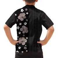 Hawaii Hibiscus and Plumeria Flowers Hawaiian Shirt Tapa Tribal Pattern Half Style Grayscale Mode LT03 - Polynesian Pride