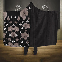 Hawaii Hibiscus and Plumeria Flowers Hooded Blanket Tapa Tribal Pattern Half Style Grayscale Mode LT03 - Polynesian Pride