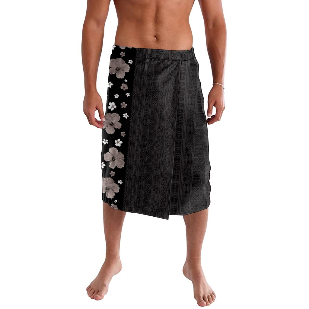 Hawaii Hibiscus and Plumeria Flowers Lavalava Tapa Tribal Pattern Half Style Grayscale Mode LT03 Black - Polynesian Pride