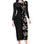 Hawaii Hibiscus and Plumeria Flowers Long Sleeve Bodycon Dress Tapa Tribal Pattern Half Style Grayscale Mode