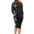 Hawaii Hibiscus and Plumeria Flowers Long Sleeve Bodycon Dress Tapa Tribal Pattern Half Style Grayscale Mode