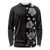 Hawaii Hibiscus and Plumeria Flowers Long Sleeve Shirt Tapa Tribal Pattern Half Style Grayscale Mode