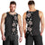 Hawaii Hibiscus and Plumeria Flowers Men Tank Top Tapa Tribal Pattern Half Style Grayscale Mode